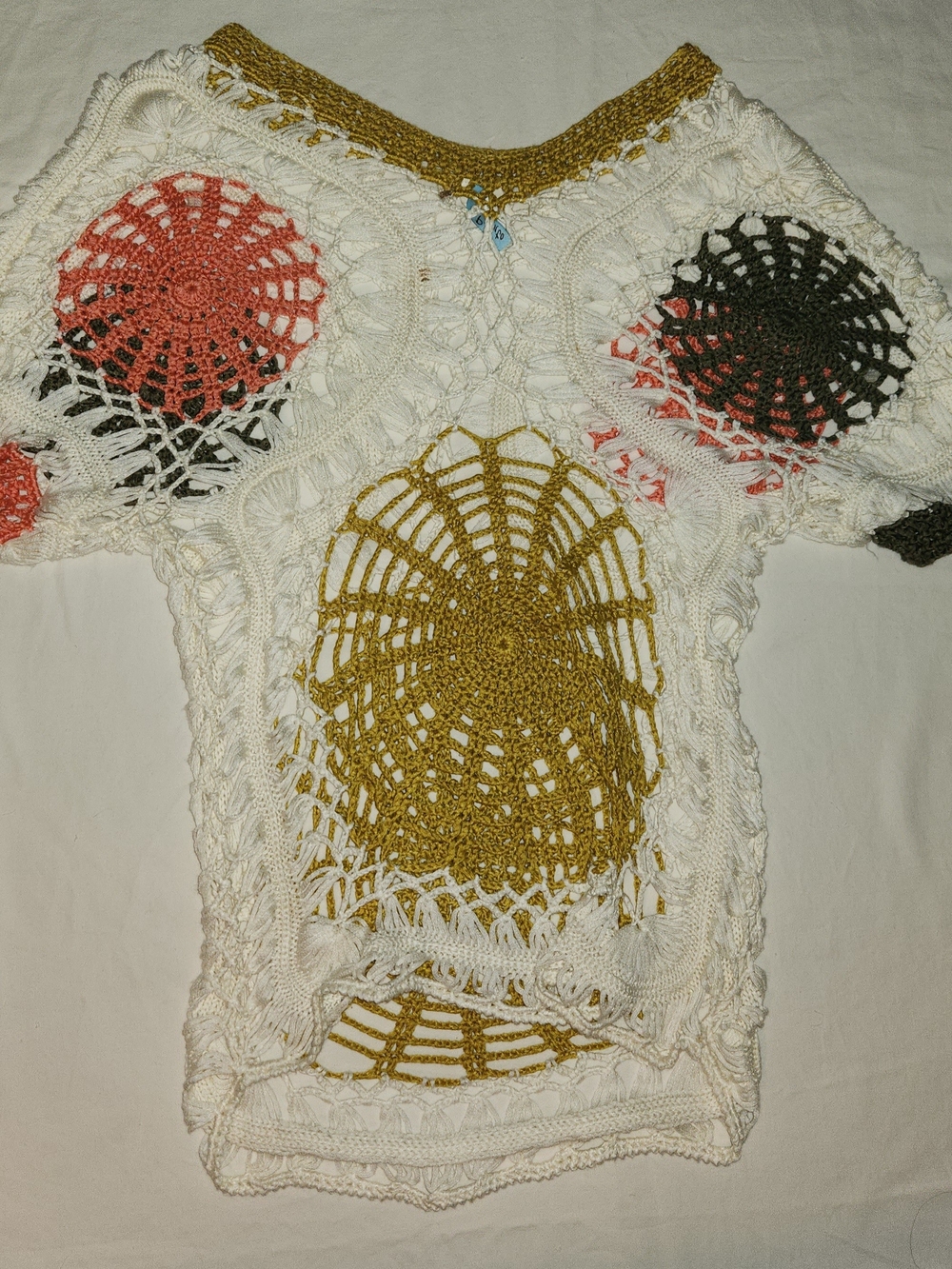 Boho Crochet Panel White Skirt with Multicolor Accents